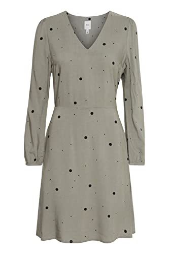 ICHI IHVERA DR16 Damen Freizeitkleid Kleid 100% Viskose Print Langarm V-Ausschnitt Regular Fit, Größe:40, Farbe:Vetiver (170613) von ICHI