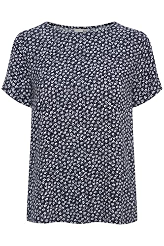 ICHI IHVERA SS14 Damen Kurze Bluse Kurzarm Shirtbluse mit Rundhalsausschnitt Nachhaltige zertifizierte EcoVero Viskose Regular Fit, Größe:40, Farbe:Total Eclipse (194010) von ICHI