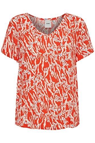 ICHI IHVERA V Damen Bluse Shirtbluse Kurzarm mit Allover-Print, Größe:38, Farbe:Mandarin Red (171562) von ICHI