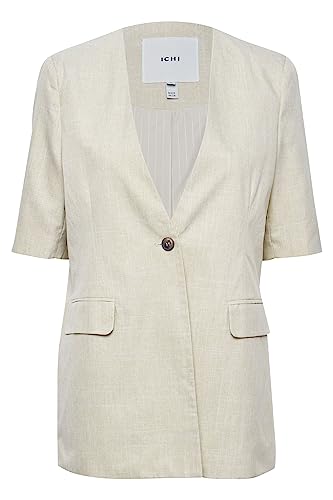 ICHI IHVILNA BL Damen Blazer Longblazer Jacke Leinen EIN-Knopf-Longblazer, Größe:34, Farbe:Pale Khaki Melange (1512161) von ICHI