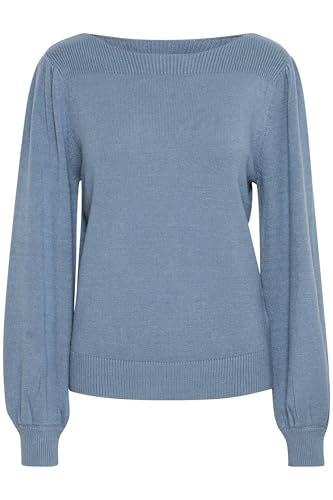 ICHI IHVIRELLE Damen Strickpullover Feinstrick Pullover Pulli mit Puffärmel Rippbündchen Regular fit, Größe:M, Farbe:Blue Mirage (184215) von ICHI
