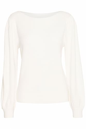 ICHI IHVIRELLE Damen Strickpullover Feinstrick Pullover Pulli mit Puffärmel Rippbündchen Regular fit, Größe:M, Farbe:Cloud Dancer (114201) von ICHI
