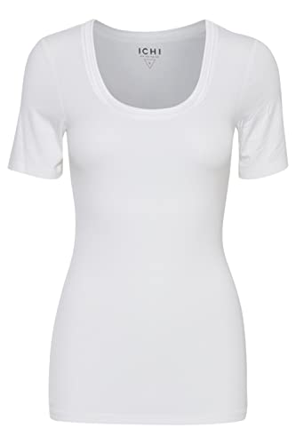 ICHI IHZOLA Damen T-Shirt Kurzarm Shirt rundhalsshirtp mit aufgesetzten Kanten Slim Fit, Größe:2XL, Farbe:White (10100) von ICHI