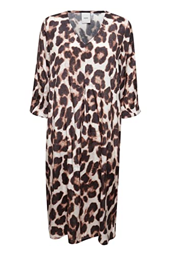 ICHI IXISSA DR Damen Freizeitkleid Kleid 100% Viskose Midikleid 3/4 Arm Regular-Fit, Größe:36, Farbe:Natural Leo Print (202039) von ICHI