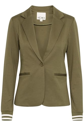 ICHI IXKate Damen Blazer Jackenblazer Anzugsblazer mit Reverskragen Rippbündchen Paspeltaschen leicht elastisch Regular fit, Größe:S, Farbe:Kalamata (190510) von ICHI
