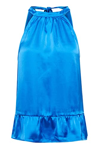 ICHI IXMIMI TO2 Damen Kurze Bluse Ärmellos Blusentop mit Schleifen-Verschluss hinten Volant an der Hüfte Regular Fit, Größe:38, Farbe:French Blue (184140) von ICHI