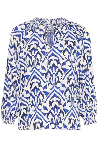 ICHI IXSAMSINA MS Damen Bluse Blusenshirt mit 3/4-Arm V-Ausschnitt Kordel Regular fit, Größe:40, Farbe:Strong Blue (184051) von ICHI