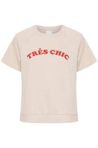 ICHI IXSvala Damen Sweatshirt Kurzarm Sweater Pulli mit Schriftzug Rundhals elastisch Regular fit, Größe:M, Farbe:Almond Milk (124301) von ICHI