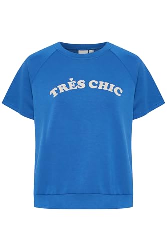 ICHI IXSvala Damen Sweatshirt Kurzarm Sweater Pulli mit Schriftzug Rundhals elastisch Regular fit, Größe:S, Farbe:Strong Blue (184051) von ICHI