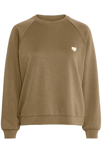 ICHI IXSvala Damen Sweatshirt Pullover Sweater mit Rippbündchen Rundhals-Ausschnitt leicht elastisch Herz-Detail Regular fit, Größe:S, Farbe:Lizar w. Creme (204799) von ICHI