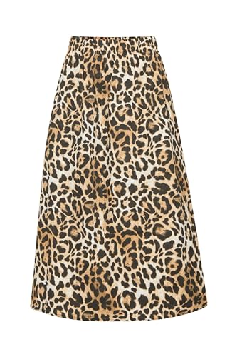 ICHI IXTAIANA Damen Rock A-Linien-Rock mit Eingrifftaschen Gummizug Regular fit, Größe:42, Farbe:Cornstalk Leo Print (202381) von ICHI