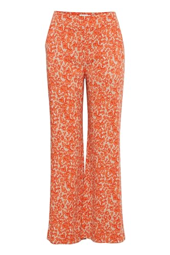 Ichi IHAYA PA Damen Hose Stoffhose Eingrifftaschen Gemustert leicht elastisch Regular Fit, Größe:34, Farbe:Coral Rose Leo AOP (203004) von ICHI