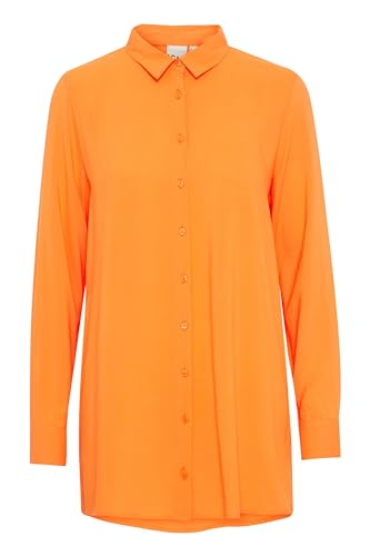 Ichi IHMAIN Damen Langarmbluse Hemd Langes Shirt mit Hemdblusenkragen relaxed fit, Größe:44, Farbe:Coral Rose (161349) von ICHI