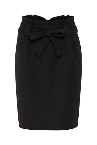 Ichi IXCAISY Damen Rock Midirock kurzer Rock mit Bindeband Gürtelschlaufen Ziernähten leicht elastisch Regular fit, Größe:40, Farbe:Black (194008) von ICHI