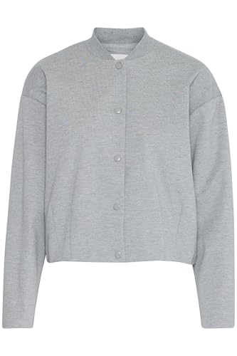Ichi IXKATE Damen Jacke Bomberjacke Übergangsjacke mit Druckknöpfen leicht elastisch Loose fit, Größe:S, Farbe:Grey melange (200318) von ICHI