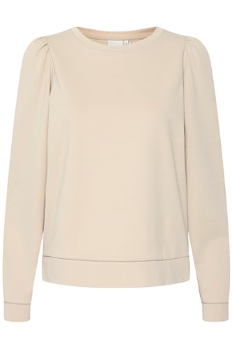 Ichi IXKATE Damen Sweatshirt Pullover Sweater mit Puffärmel Rippbündchen Rundhals elastisch Loose fit, Größe:L, Farbe:Doeskin (151308) von ICHI