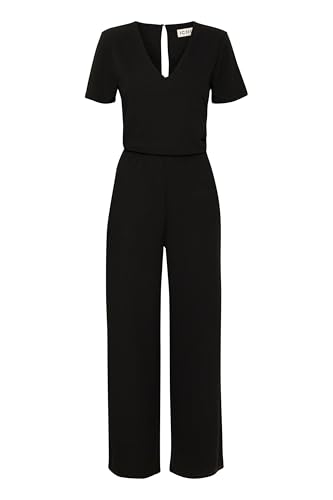 Ichi IXMILA Damen Overall Jumpsuit Einteiler mit V-Ausschnitt Hakenverschluss freie Rückenpartie leicht elastisch Regulat fit, Größe:XL, Farbe:Black (194008) von ICHI
