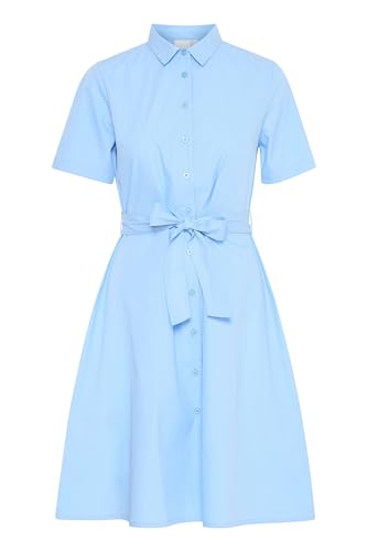 Ichi IXSANTY Damen Kleid Midikleid Freizeitkleid mit Kentkragen Knöpfen Bindegürtel Regular fit, Größe:38, Farbe:Placid Blue (153920) von ICHI