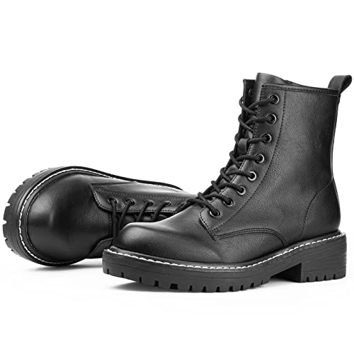 ICHIGO Modische Damen-Stiefeletten, lässig, 8 Ösen, seitlicher Reißverschluss, Schnürung, Kampfstiefel, Schwarz Leder, 35.5 EU ICHIGO Modische Damen-Stiefeletten, lässig, 8 Ösen, seitlicher Reißverschluss, Schnürung, Kampfstiefel, Schwarz Leder, 35.5 EU von ICHIGO