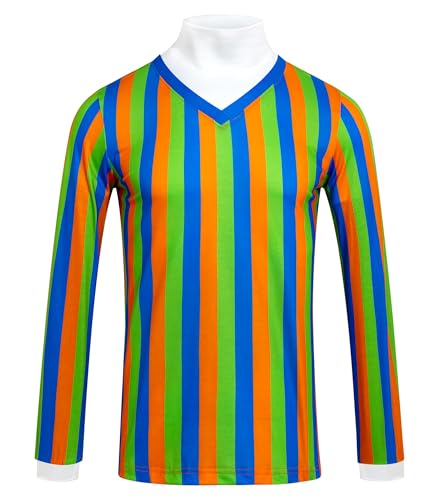 80 90er Jahre Erwachsene Herren Hals Pullover Shirt Kostüm Cosplay Streifen Langarmshirt, Greenorange, Large von ICHIHSUE