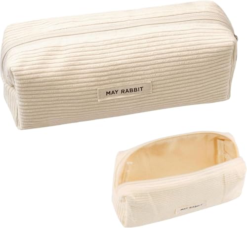 ICKEYOU Mäppchen Cord-Stoff Mädchen Teenager Stiftetasche Stiftemappe Pencil Case Federtasche Schreibwaren Organizer Tasche Große Speicherkapazität Federmäppchen für Schule Büro(Weiß) von ICKEYOU