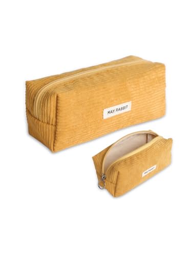 ICKEYOU Mäppchen Cord-Stoff Mädchen Teenager Stiftetasche Stiftemappe Pencil Case Federtasche Schreibwaren Organizer Tasche Große Speicherkapazität Federmäppchen für Schule Büro(Gelb) von ICKEYOU