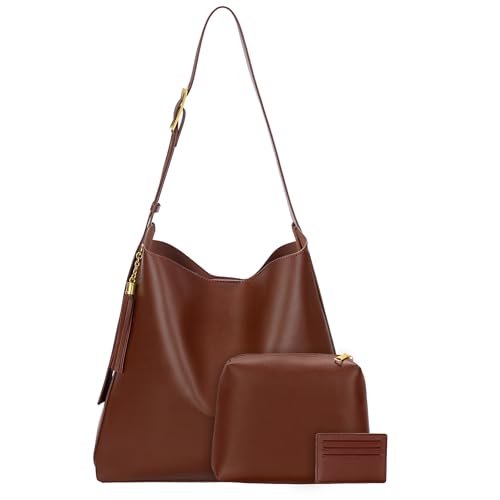 ICOLRAE Damen Tote Bag Vegan Leder Reise Arbeit Hobo Taschen für Frauen Slouchy Designer Handtaschen Geldbörsen Geldbörse, Braun-l, Large von ICOLRAE