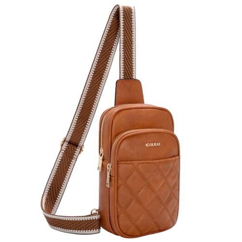 ICOLRAE Kleine Schultertasche für Damen, veganes Leder, Umhängetasche, Bauchtasche, Brusttasche, Reise-Geldbörse mit verstellbarem Gitarrengurt, Braun, Small ICOLRAE Kleine Schultertasche für Damen, veganes Leder, Umhängetasche, Bauchtasche, Brusttasche, Reise-Geldbörse mit verstellbarem Gitarrengurt, Braun, Small von ICOLRAE