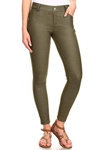 ICONOFLASH Damen Stretch Jeggings mit Taschen Schlankheits Baumwolle Pull On Jeans Like Leggings Regular Plus Size - Grün - Groß von ICONOFLASH