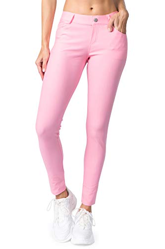 ICONOFLASH Damen Stretch Jeggings mit Taschen Schlankheits Baumwolle Pull On Jeans Like Leggings Regular Plus Size - Pink - Klein von ICONOFLASH
