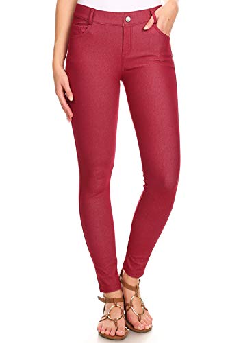 ICONOFLASH Damen Stretch Jeggings mit Taschen Schlankheits Baumwolle Pull On Jeans Like Leggings Regular Plus Size - Rot - Groß von ICONOFLASH