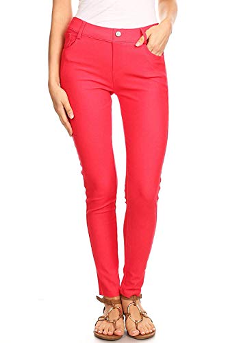 ICONOFLASH Damen Stretch Jeggings mit Taschen Schlankheits Baumwolle Pull On Jeans Like Leggings Regular Plus Size - Rot - X-Groß von ICONOFLASH