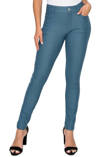 ICONOFLASH Damen Stretch Jeggings mit Taschen Schlankheits Baumwolle Pull On Jeans wie Leggings Regular Plus Größe, Klassisches Blaugrün, X-Large Mehr von ICONOFLASH