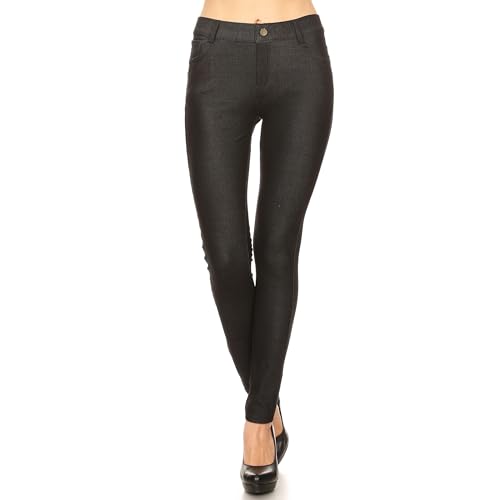 ICONOFLASH Damen Stretch Jeggings mit Taschen Schlankheits Baumwolle Pull on Jeans wie Leggings Regular Plus Größe, klassisches schwarz, Groß von ICONOFLASH