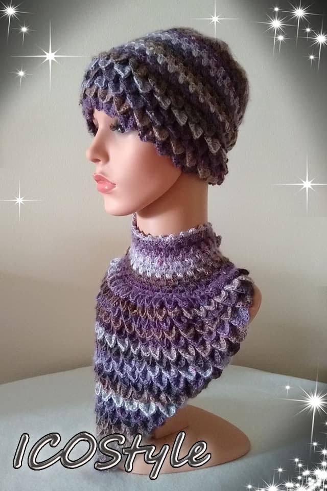 Gehäkelte Drachenschuppen Mütze Und Kragen Set - Tweed Wintermütze Gehäkelte Drachenschuppen Mütze Und Kragen Set - Tweed Wintermütze von ICOStyleArtCrochet