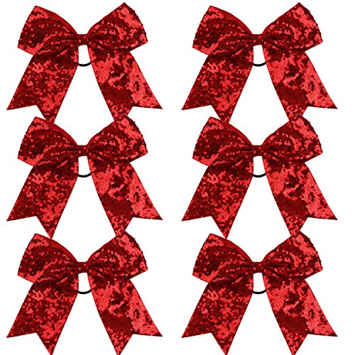 Metallic Sequin and Holographic 8 Inch Cheer Bow Cheerleader Cheerleading Jumbo Cheer Bow Hair Tie (Red Sequin) von ICObuty