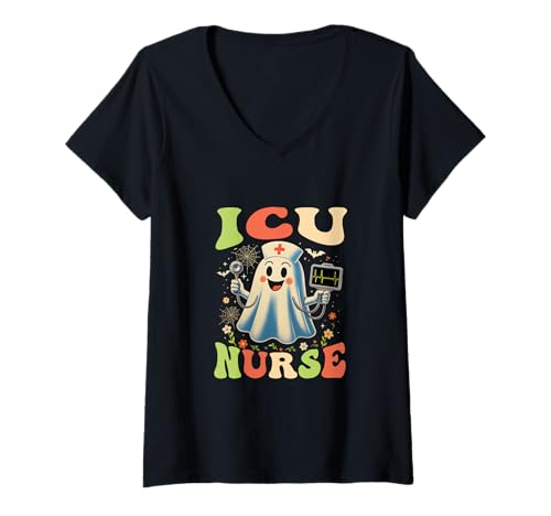 Damen Lustige Halloween Intensivstation Krankenschwester Intensivstation Krankenschwester T-Shirt mit V-Ausschnitt Damen Lustige Halloween Intensivstation Krankenschwester Intensivstation Krankenschwester T-Shirt mit V-Ausschnitt von ICU Nurse Halloween Appreciation Day Apparel