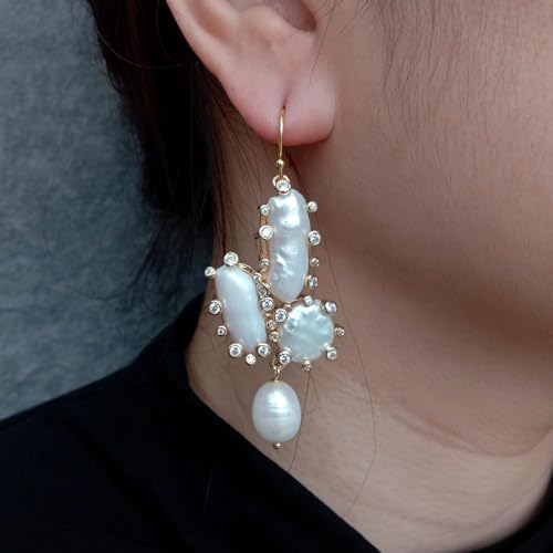 ICXLPMC 10x12mm Cultured White Pearl Pave Stud Dangle Earrings 925 Silver Hook ICXLPMC 10x12mm Cultured White Pearl Pave Stud Dangle Earrings 925 Silver Hook von ICXLPMC