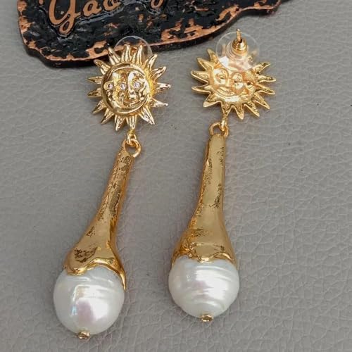 ICXLPMC 12x38MM White Nucleated Baroque Pearl Pearl Yellow Gold color Edge Stud Earrings ICXLPMC 12x38MM White Nucleated Baroque Pearl Pearl Yellow Gold color Edge Stud Earrings von ICXLPMC