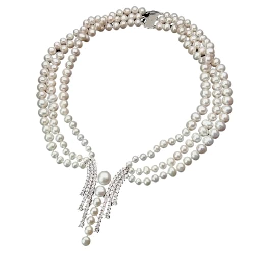 ICXLPMC 18" 3 Stränge Kubikzirkonia Pave Connector Zuchtweiße runde Süßwasserperlen-Choker-Halskette Hochzeit for Frauen ICXLPMC 18" 3 Stränge Kubikzirkonia Pave Connector Zuchtweiße runde Süßwasserperlen-Choker-Halskette Hochzeit for Frauen von ICXLPMC