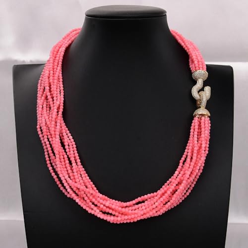 ICXLPMC 19" 14 Rows Coral Round Beads Gems Chokers Necklace Multi Strands Necklace Clasp For Women ICXLPMC 19" 14 Rows Coral Round Beads Gems Chokers Necklace Multi Strands Necklace Clasp For Women von ICXLPMC
