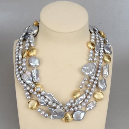 ICXLPMC 20" 4 Strands Grey Keshi Pearl Biwa Baroque Pearl Gold Color Plated Coin Necklace For Women ICXLPMC 20" 4 Strands Grey Keshi Pearl Biwa Baroque Pearl Gold Color Plated Coin Necklace For Women von ICXLPMC