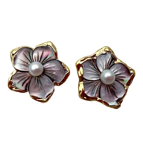 ICXLPMC 20mm sea shell carved flower White Pearll stud earrings For Women Piercing Earrings von ICXLPMC