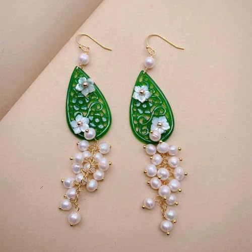 ICXLPMC 24x40mm Green Jade Carved Sea Shell Flower White Pearl Cluster Earrings Gold Over Sterling Sliver Hook Earring ICXLPMC 24x40mm Green Jade Carved Sea Shell Flower White Pearl Cluster Earrings Gold Over Sterling Sliver Hook Earring von ICXLPMC