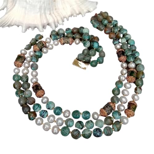 ICXLPMC 3 Reihen 12 mm grüner Achat Dzi Achat Süßwasser-Zuchtperlen Halskette handgefertigte Frauen ICXLPMC 3 Reihen 12 mm grüner Achat Dzi Achat Süßwasser-Zuchtperlen Halskette handgefertigte Frauen von ICXLPMC