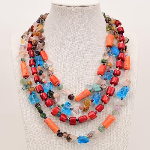 ICXLPMC 4 Rows Mix Color Stone Quartz Glass Red Coral Gems Necklace For Women ICXLPMC 4 Rows Mix Color Stone Quartz Glass Red Coral Gems Necklace For Women von ICXLPMC