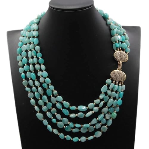 ICXLPMC 5 Rows Green Peruvian Freeform Shape Real Stone Multi Strands Necklace For Women von ICXLPMC