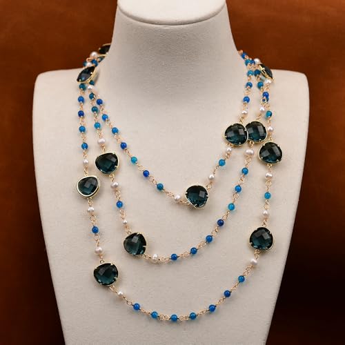 ICXLPMC 54'' Freshwater Cultured White Pearl Blue Crystal Sweater Chain Agates Long Necklace Cute Stlye For Women ICXLPMC 54'' Freshwater Cultured White Pearl Blue Crystal Sweater Chain Agates Long Necklace Cute Stlye For Women von ICXLPMC