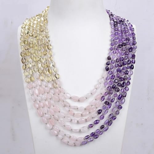 ICXLPMC 7 Rows Amethysts Rose Quartzs Lemon Quartzs Freeform Necklace 18" Ethnic Style For Women ICXLPMC 7 Rows Amethysts Rose Quartzs Lemon Quartzs Freeform Necklace 18" Ethnic Style For Women von ICXLPMC