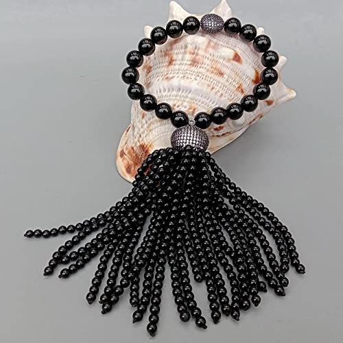 ICXLPMC Black Round Bracelet Cubic Zirconia Cap Tassel Stretch Adjustable ICXLPMC Black Round Bracelet Cubic Zirconia Cap Tassel Stretch Adjustable von ICXLPMC